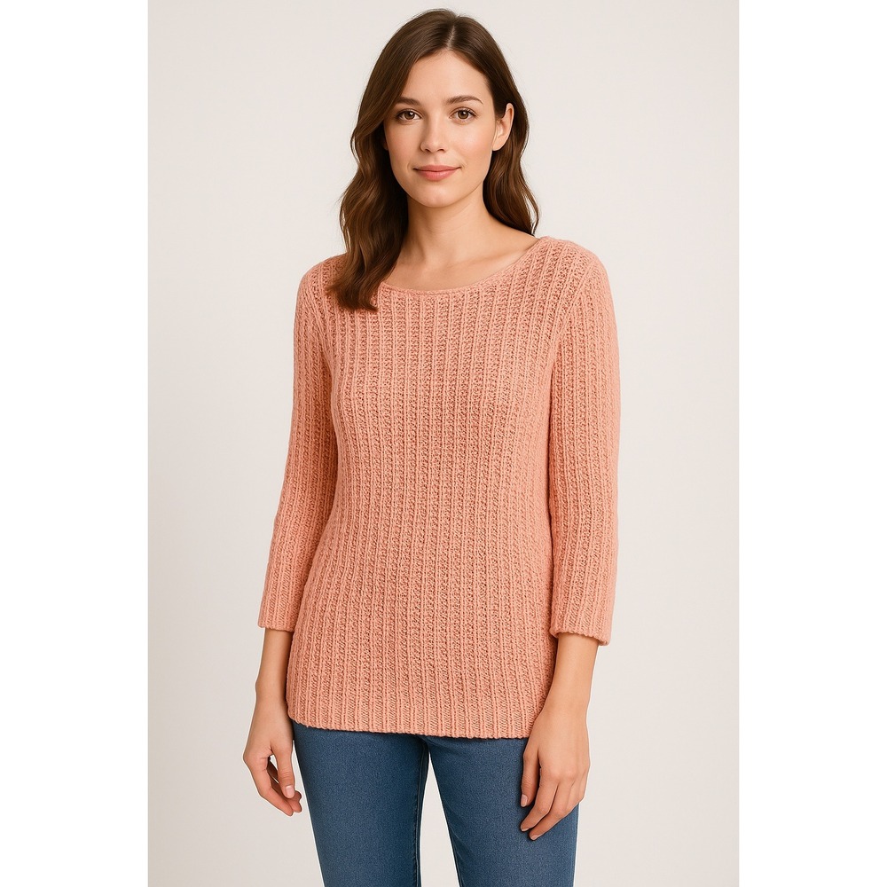 Lauren Ralph Lauren LRL Pink Open Knit Sweater Women's Large Cotton Pullover Top